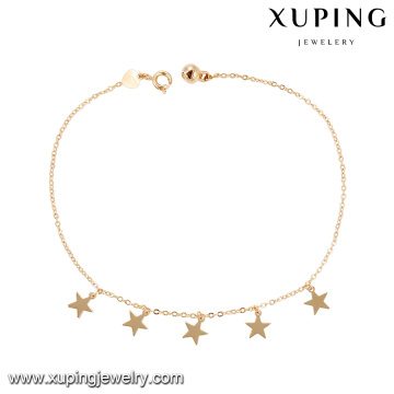 74965 venta al por mayor de joyería de moda 18k color oro diseño simple estrella forma tobillera con pequeña campana para damas